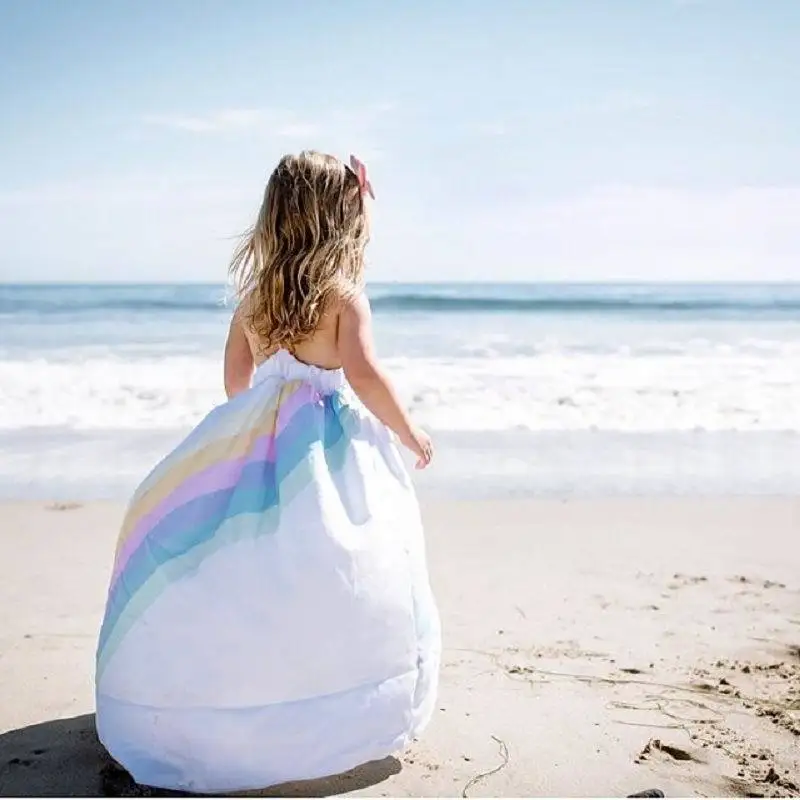 Хлопковые платья для маленьких девочек; летнее разноцветное платье в стиле пэчворк для девочек; модная пляжная одежда; костюм для свадебной вечеринки; детская одежда для малышей