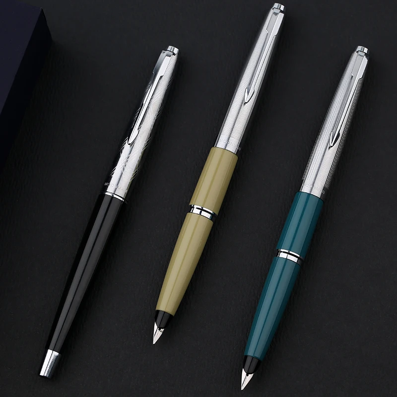 Nice Silver Clip Black Yellow Green Fine Nib Fountain Pen Retro