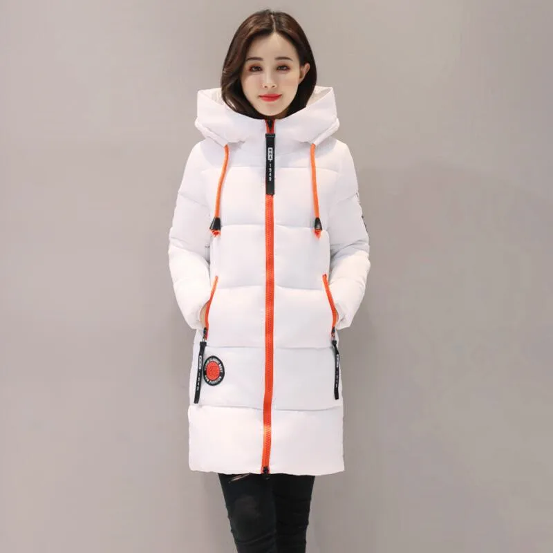 Зимняя куртка для женщин, толстая Длинная женская парка с капюшоном, женская верхняя одежда, зимнее пальто для женщин, пуховик с хлопковой подкладкой, зимняя одежда - Цвет: Белый
