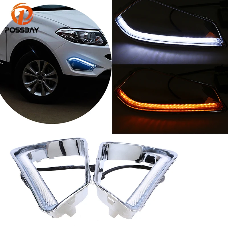 

POSSBAY White+Yellow LED DRL Daytime Running Lights for Chery Tiggo 5 2013 2014 2015 Turn Signal Front Lower Bumper Grilles