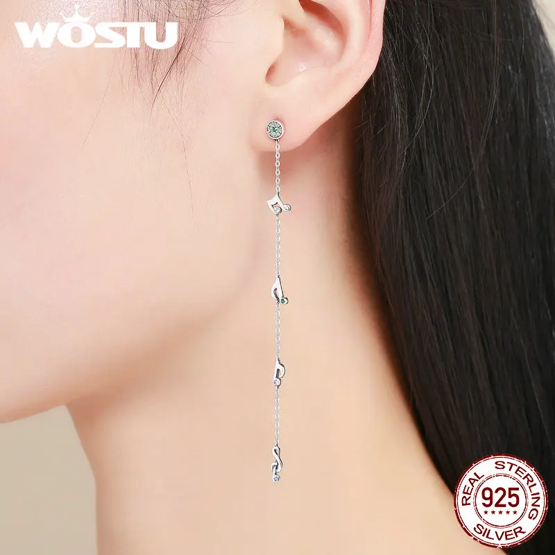 WOSTU,, 925 пробы, Серебряные длинные серьги с качающимися нотами для женщин, серьги из стерлингового серебра, ювелирные изделия, FIE202