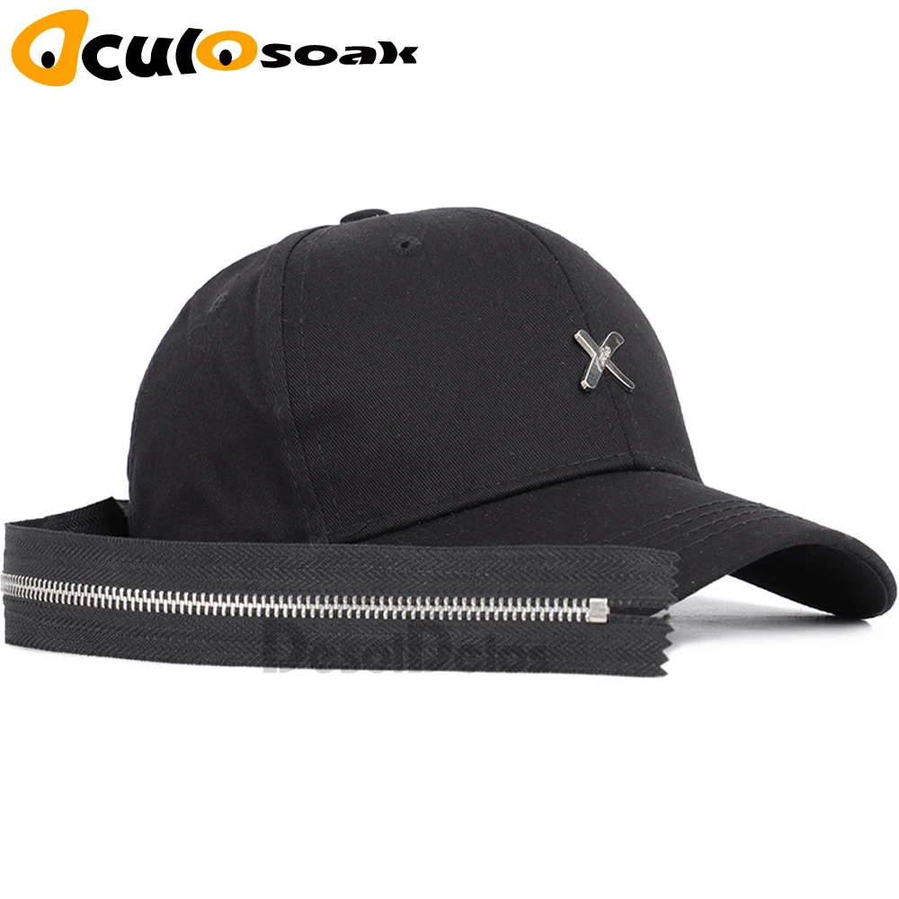 

Men & Women Fashion Long Belt Ribbon Black Baseball Caps 2019 Fashion Summer New Hip Hop Cap With Ring Snapback Hat Unisex Punk