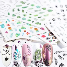1 шт Обертывания для ногтей Акварельные Цветы Переводные картинки Фламинго черные чернила трава художественный точечный лак наклейки водяные знаки татуировки BESTZ808-844