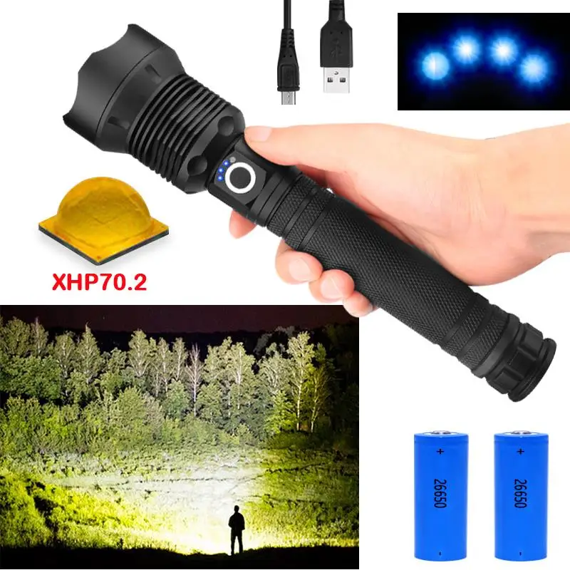 

50000 lumens XLamp xhp70.2 most powerful led flashlight usb Zoom xhp70 torch led xhp50 18650 26650 Rechargeable battery hunting