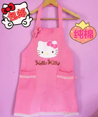 Кухонный фартук hello kitty с милым бантом, фартук для приготовления пищи, розовый передник, фартук с рисунком кота, кухонный фартук для приготовления пищи, фартук для шеф-повара, гаджеты - Цвет: Lace up