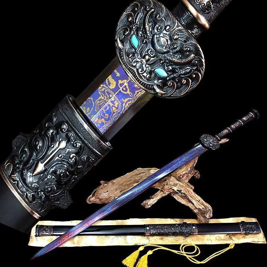 High Grade Chinese Handmade Sword Katana Damascus Folded Steel Blue