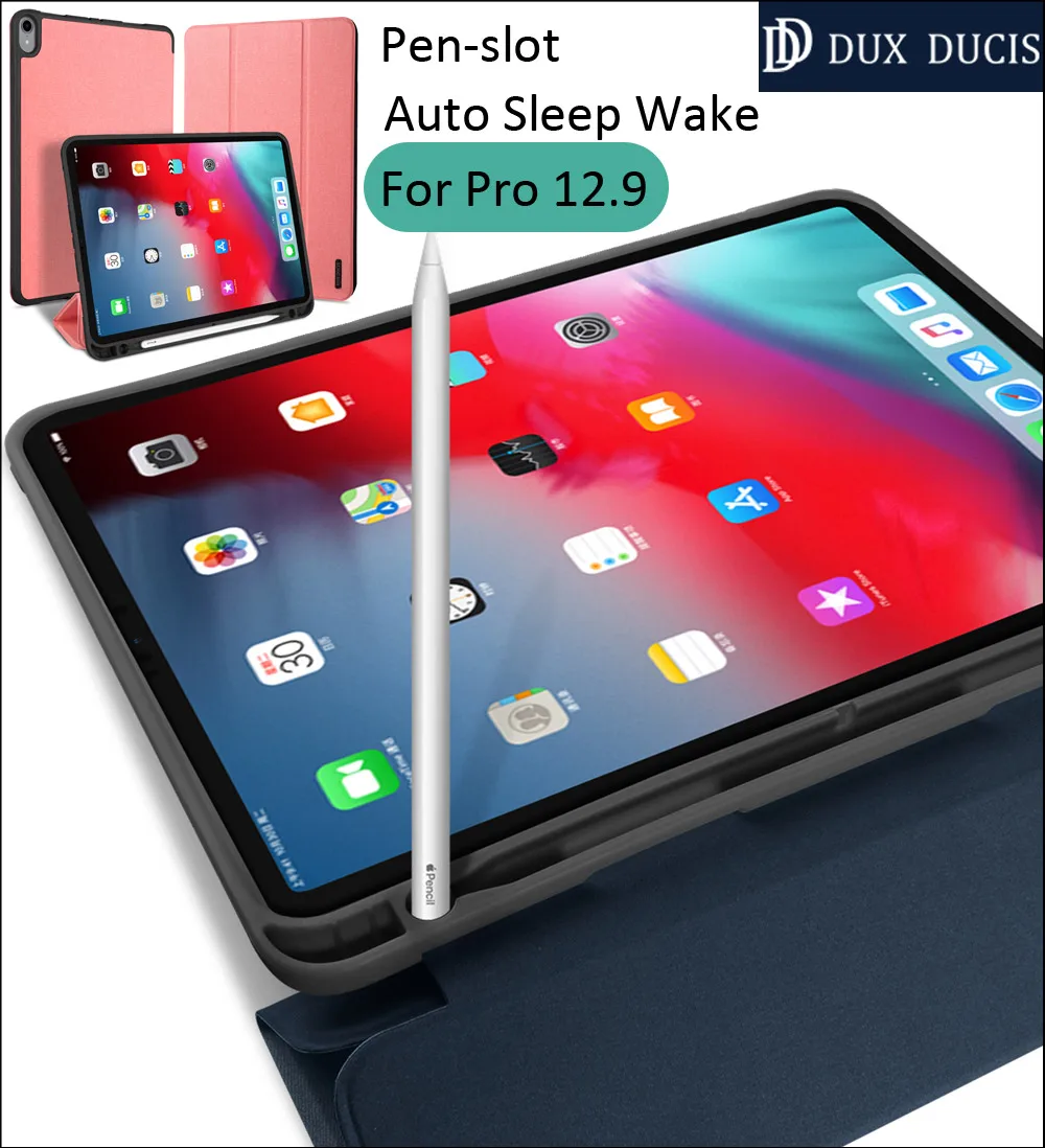 

Auto Sleep Wake Smart Leather folio Case Cover For iPad Pro 12.9 2018 Kickstand Stand holder 3 Folding Fold Pen-slot