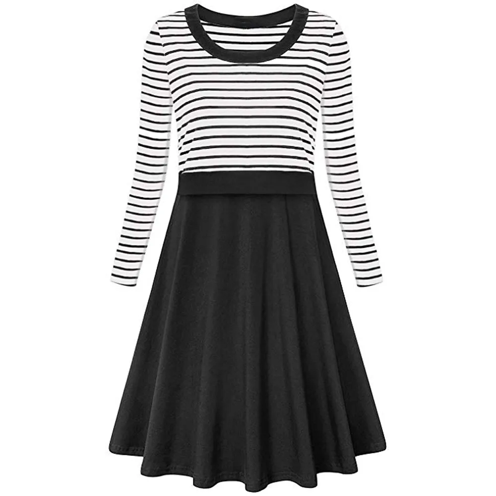 Maternity Autumn Dresses New Women's Stripe Long Sleeve Flare Maternity Breastfeeding Nursing Dress Pregnant Winter Dresses C40