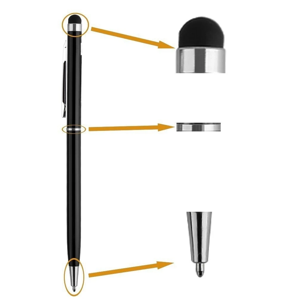 10x 2in1 Capacitive Stylus Pen/ Ballpoint Touchscreen Hand Writing Pen Black