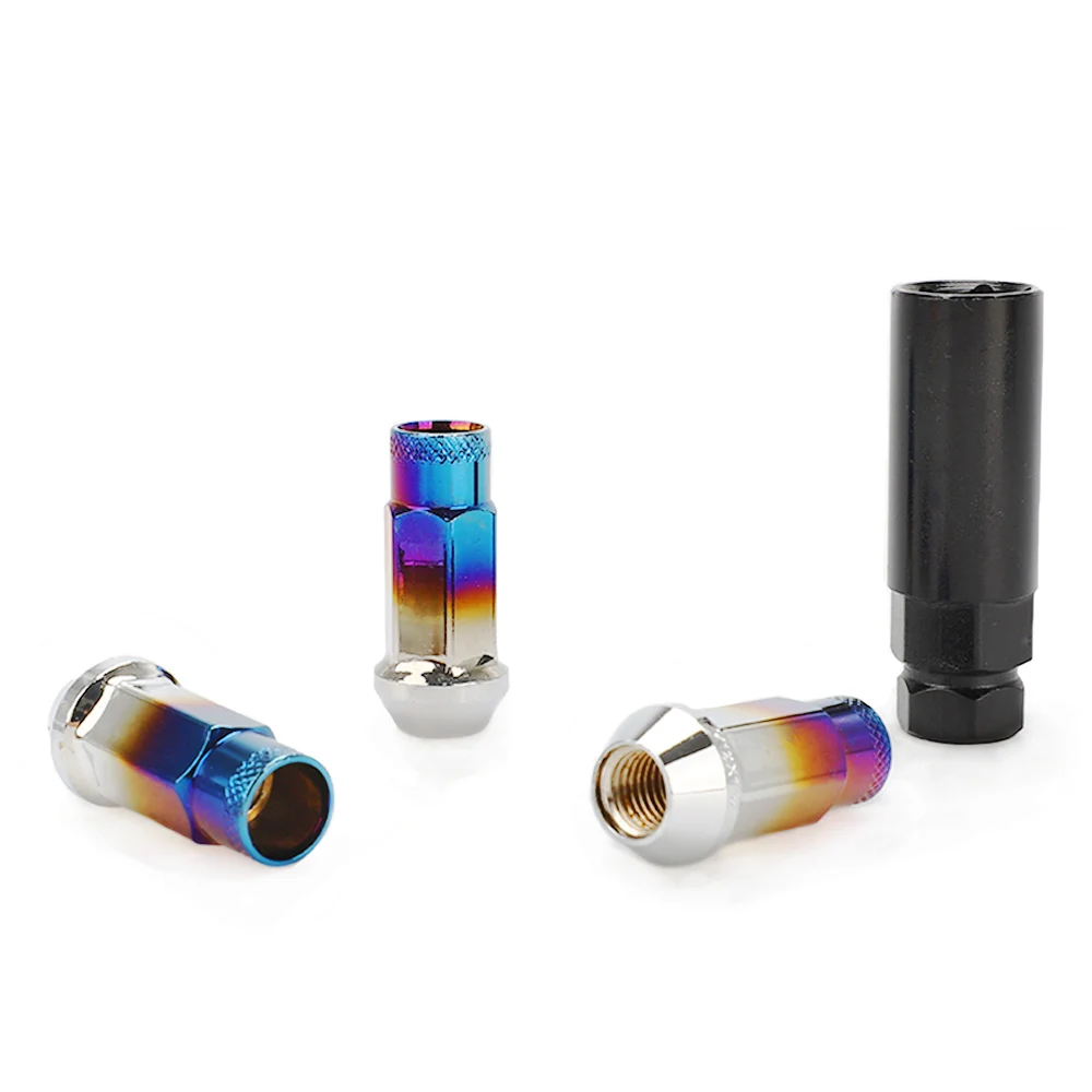 20개 휠 너트 M12x1.5 스틸 컬러풀 레이싱카 너트 림 m12x1.5 오픈형 러그 너트 50MM 쉐보레 스바루 현대용