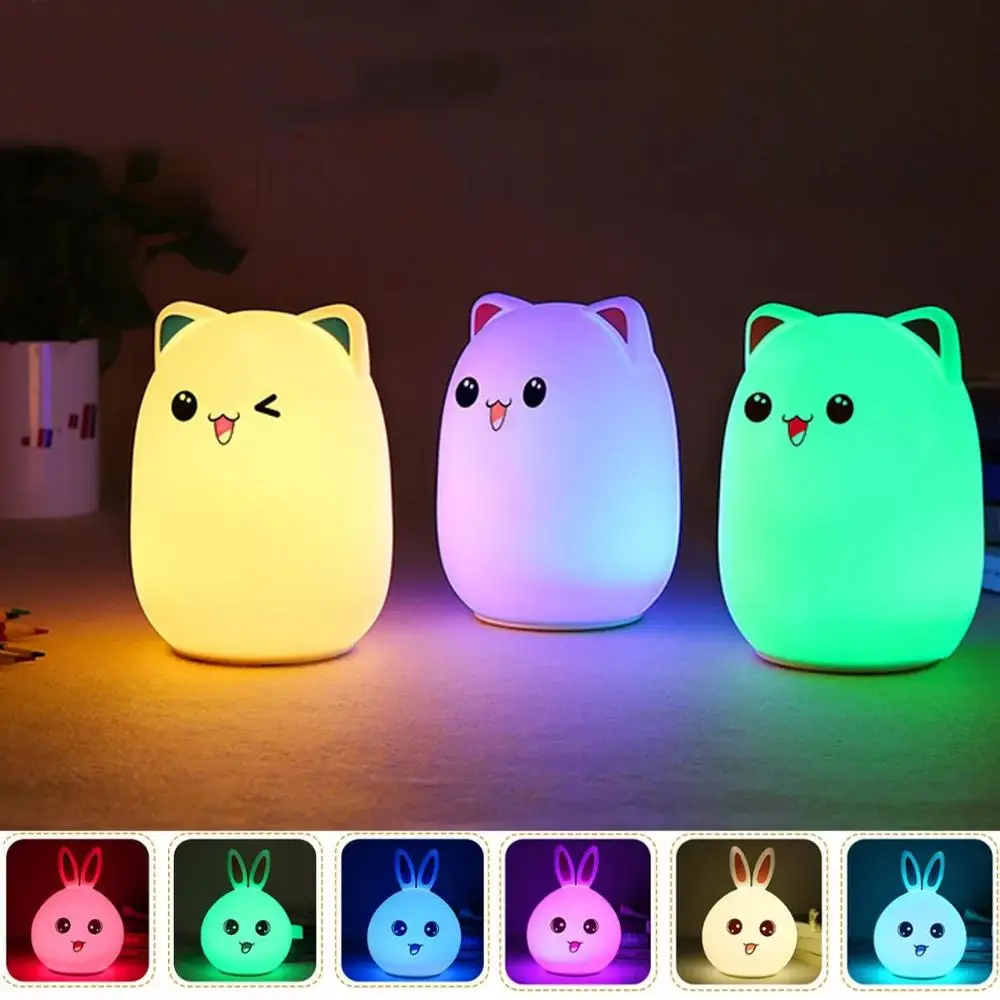 

LED Silicone Soft Night Light colors Changeable Cute Rabbit Remote Control Rechargeable Bedside Lamps for Children Kids gifts
