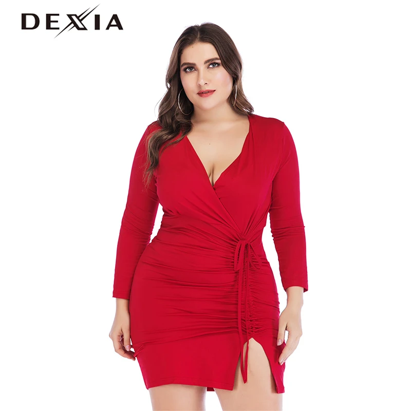 DEXIA весеннее платье размера плюс 3XL 4XL 5XL на шнуровке с высокой талией женские