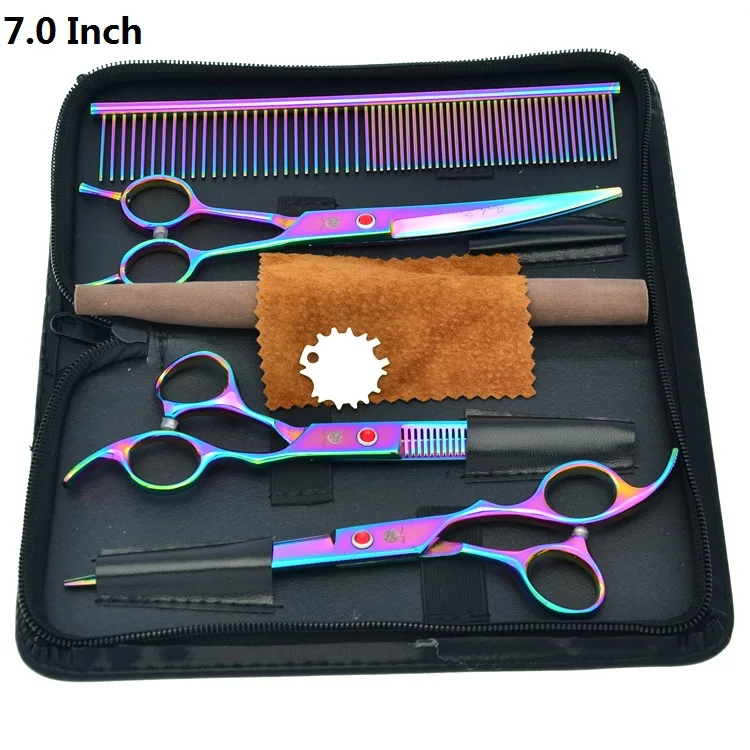Purple Dragon 7.0" Professional Pet Scissors for Dog Grooming Japanese 440c Animal Straight& Thinning& Curved Shears LZS0377 - Цвет: LZS0355 Set