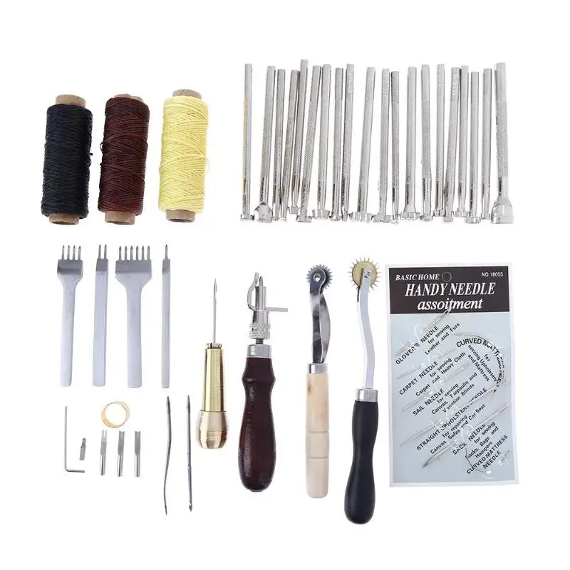 

48pcs/Set DIY Handmade Leather Belt Hand Sewing Kit Set Carving Punching Hole Cutting Tool Carving Punching Hole Set