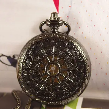 

Antique Mechanical Pocket Watch for men women lady Necklace black Steel Spider-Web heart hand wind pendant best friends gift