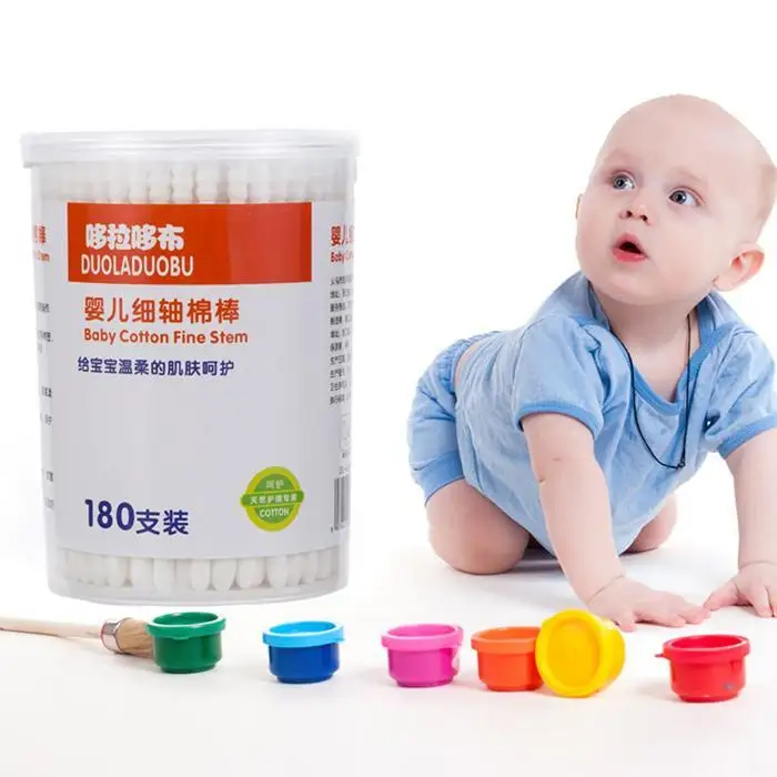 

180pcs Safety Baby Cotton Swab round shape clean baby ears Sticks Health Medical Buds Tip swabs box plastic cotonete