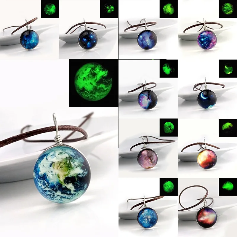 

Glow In The Dark Short Glass Galaxy Necklaces & Pendants Maxi Choker Necklace Women Star Glowing Jewelry N2418