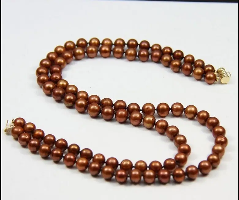 

Beautiful 2 ROWS AAA 9-10mm beautiful south sea chocolate pearl necklace 17-18 Inch Yellow CLASP