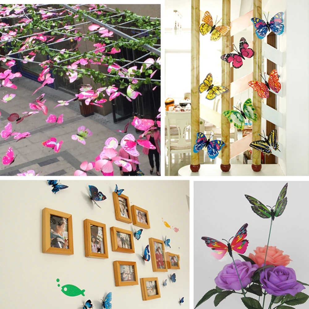 12pcs 3D Butterfly Wall Sticker Multicolor Double Layer Wings Magnet PVC Butterflies Fridge sticker