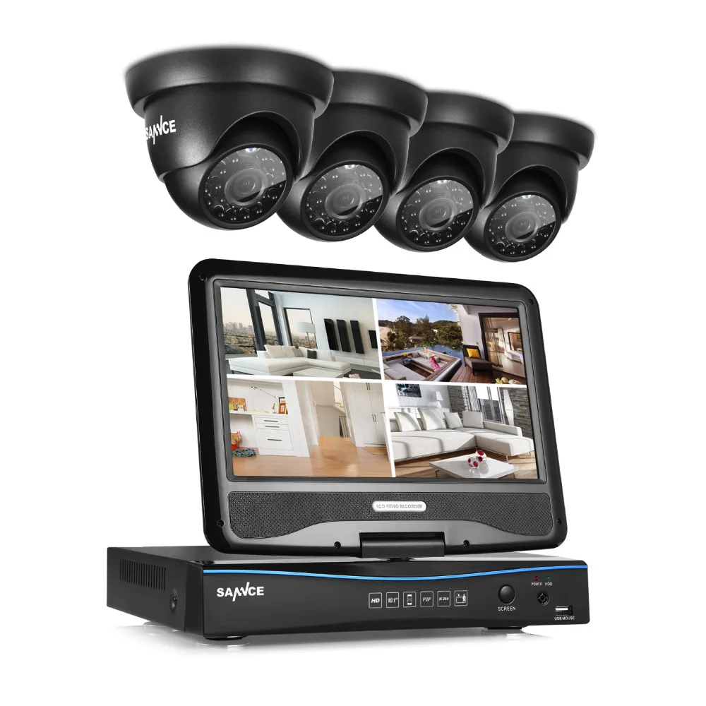 

SANNCE 10.1" LCD 4CH HD 4 in 1 720P/1080N  DVR 1500TVL In/Outdoor IR CUT Dome Carmeras Home Security Camera System