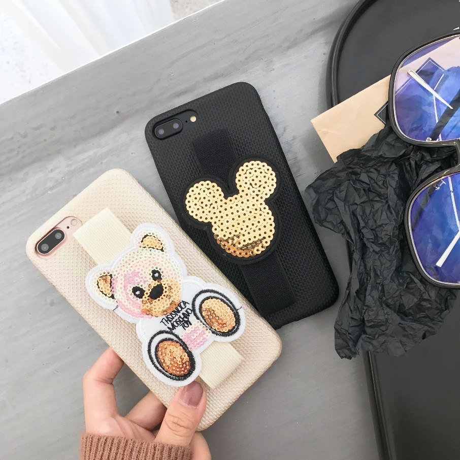 Мышь браслет телефон чехлы для iPhone 7 8 крышка X Медведь подставка держатель сзади