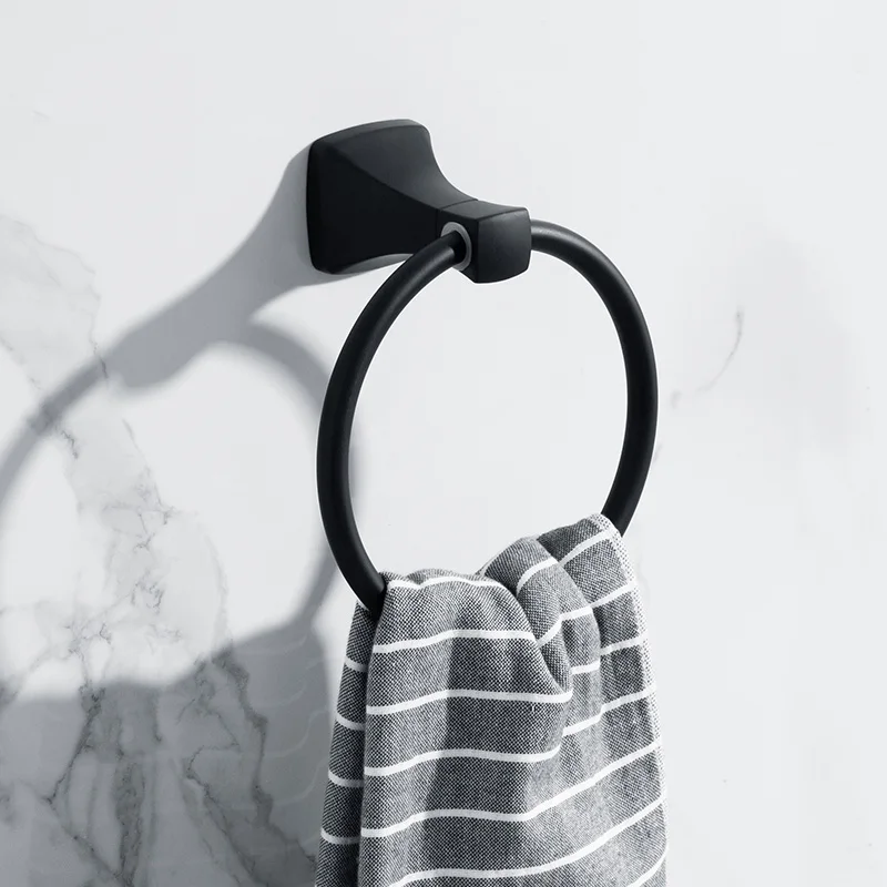 Black towel ring Nordic round cloth rack home hanging coat holder towel shelves bathroom rack organizer free punch