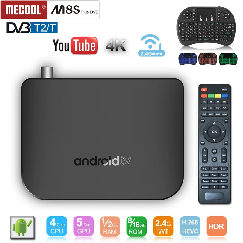 

MECOOL M8S Plus DVB Amologic S905D DVB T2-T 1gb 8gb rom android tv box 2.4G WiFi H.265 1080P 4K Support Youtube Online movies