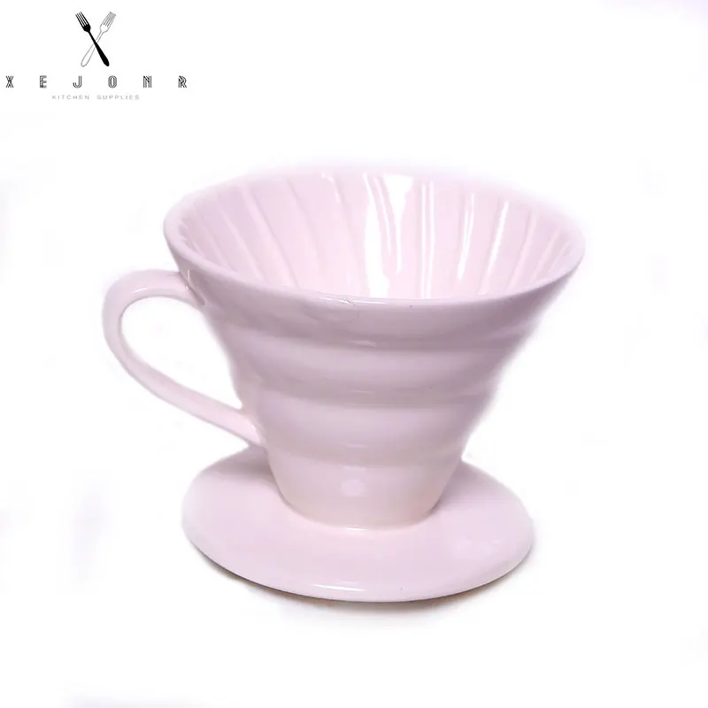 XEJONR Кофе фильтр чашки керамика ручка Кофе ware 3 цвета постоянный Кофе капельницы для Кофе маркер геометрический залить - Цвет: White