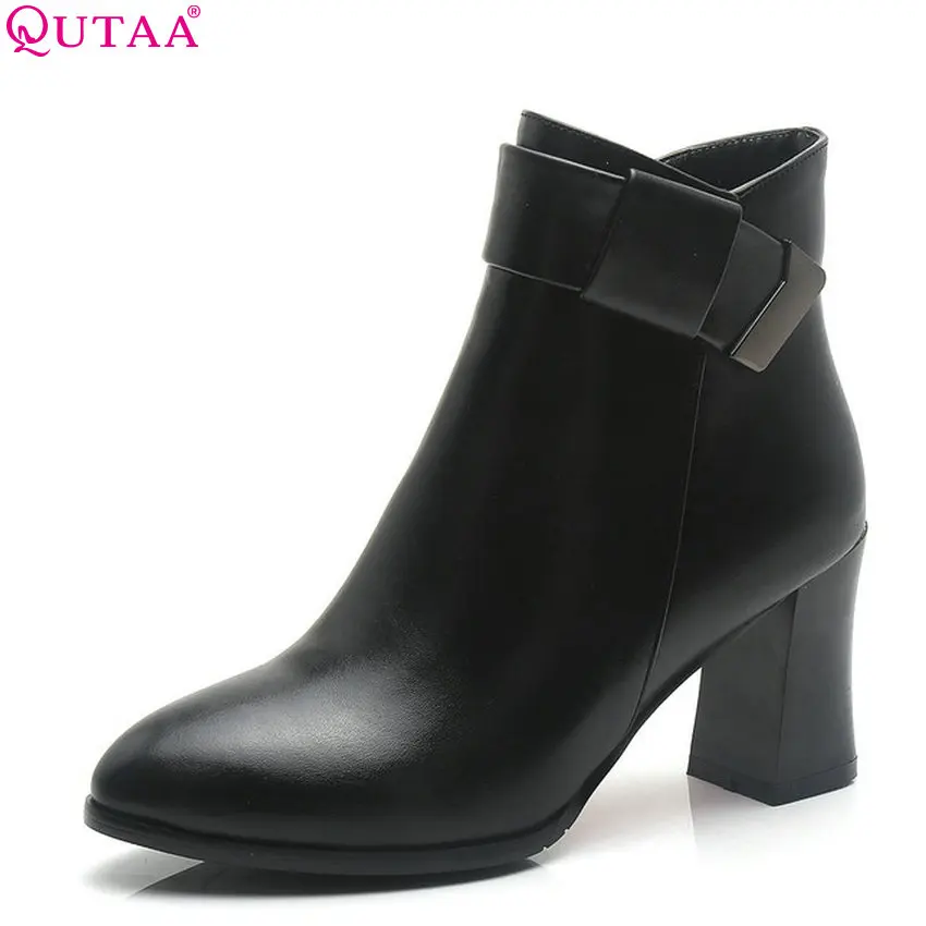 

QUTAA 2019 Women Motorcycle Boots Fashion Women Shoes Zipper Platform Pu Leather Winter Boots Women Ankle Boots Size 34-43