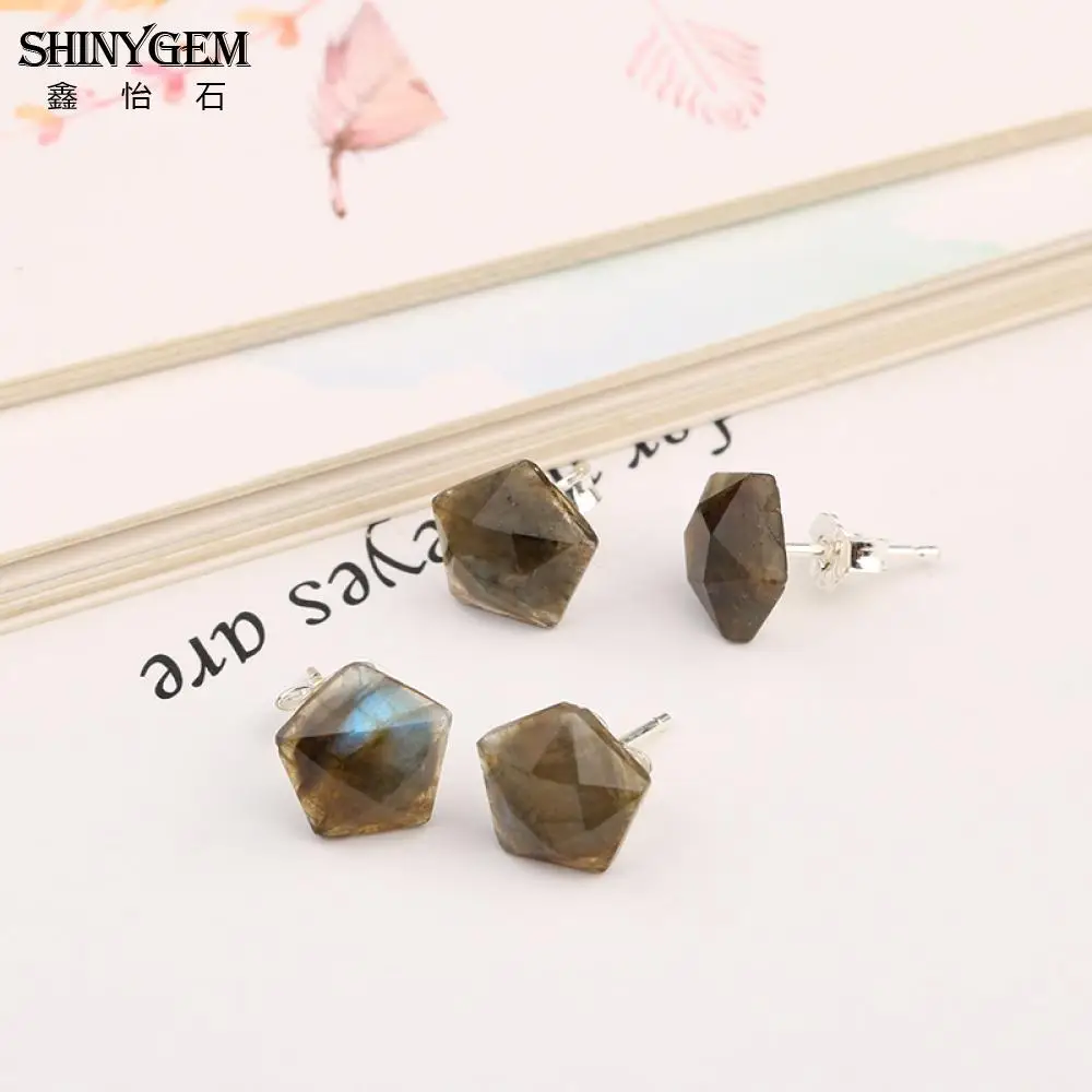 ShinyGem граненый Лабрадорит звезды серьги 925 серебро серьги натуральный зеленый Лабрадорит камень серьги для Для женщин