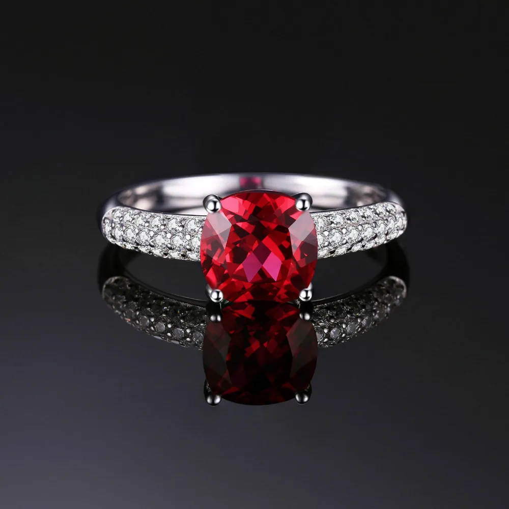 JewelryPalace Cushion 2.6ct Red Created Rubies Solitaire Engagement Ring For Women Genuine 925 Sterling Silver Jewelry Fine Ring