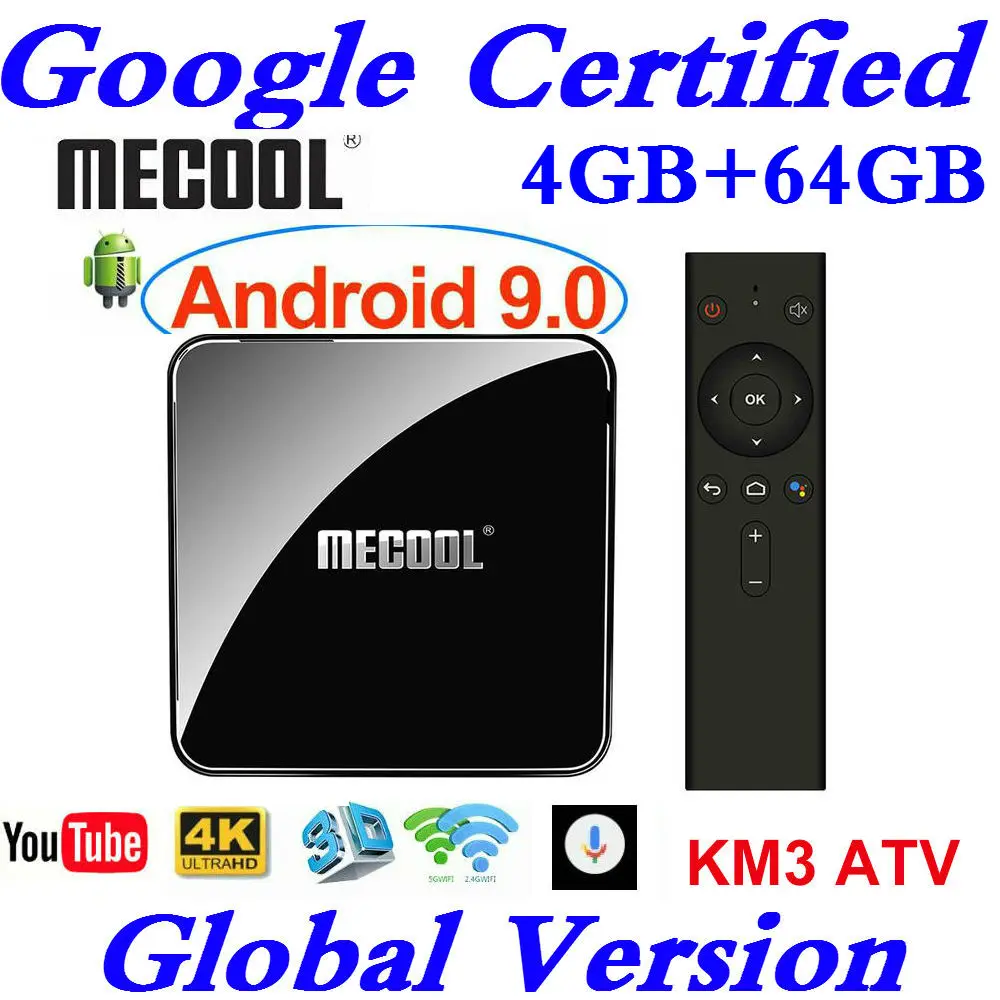 جوجل معتمد Androidtv 9.0 MECOOL KM3 التلفزيون مربع الروبوت 9.0 4 GB RAM 64 GB 128G Amlogic S905X2 4 K صوت 5G Wifi KM9 برو ATV 2G16G
