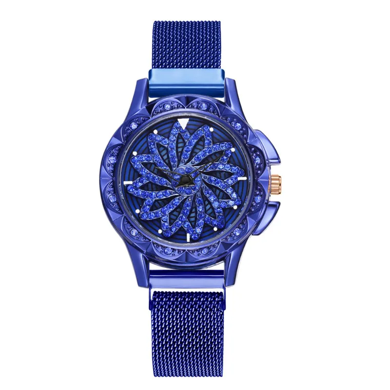 Элегантные женские часы, модные, новинка, 360 градусов, вращающийся на удачу, Металлический Стальной ремешок, кварцевые наручные часы, женские часы-браслет, часы# B - Цвет: Синий