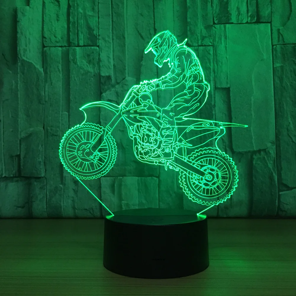  Novelty 3D Table Lamp 3D Motocross Bike Night Lights LED USB 7 Colors Sensor Desk Lamp as Holiday N
