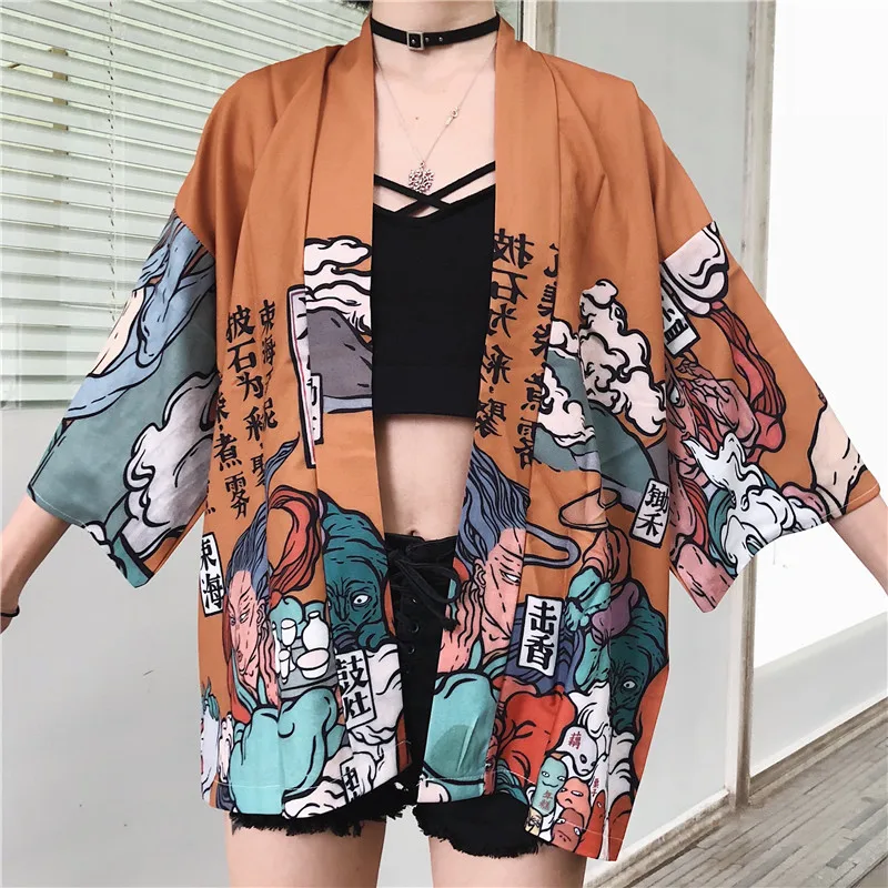 Летняя винтажная Модная рубашка, японский стиль Харадзюку, винтажный женский кардиган, Ulzzang Kawaii, с графическим принтом, негабаритные Топы kz570