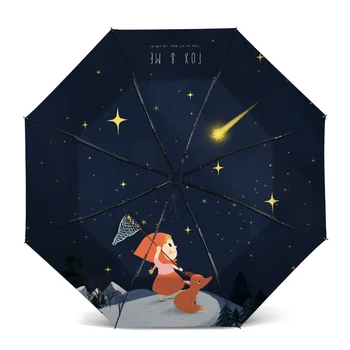 

W&M Cartoon illustrator Sunny rainy umbrella ultraviolet-proof Black coating Sunscreen portable Foldable parasol unisex