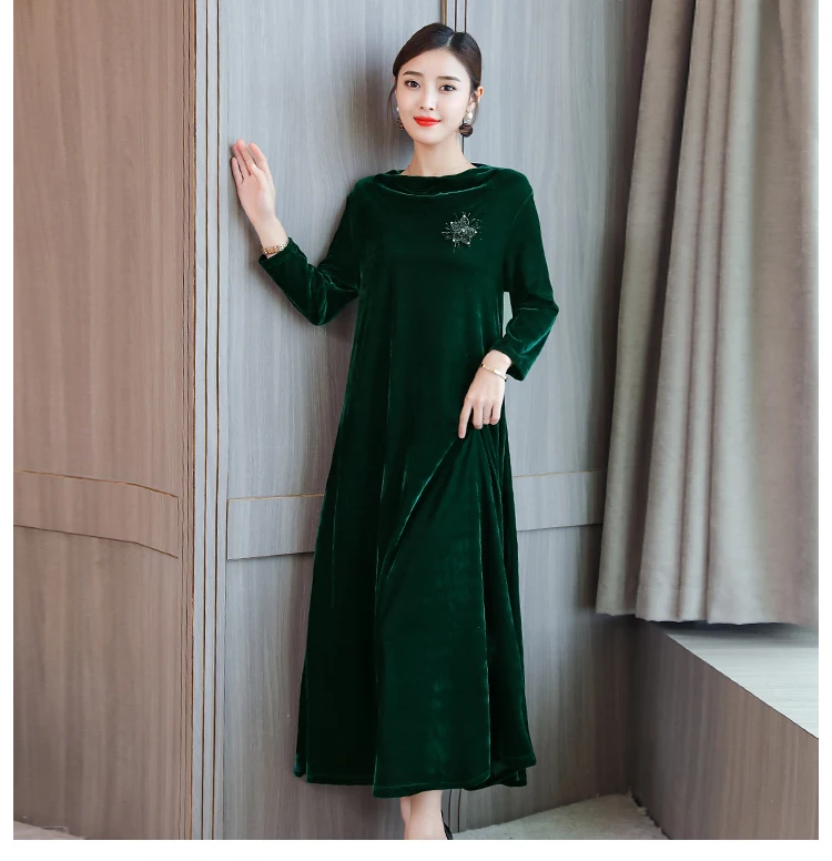 1683 Autumn Winter Velvet Dress Plus Size Women Maxi Dress Long Sleeve Elegant Warm Oversize Evening Party Dresses Women 2018 Robe 7