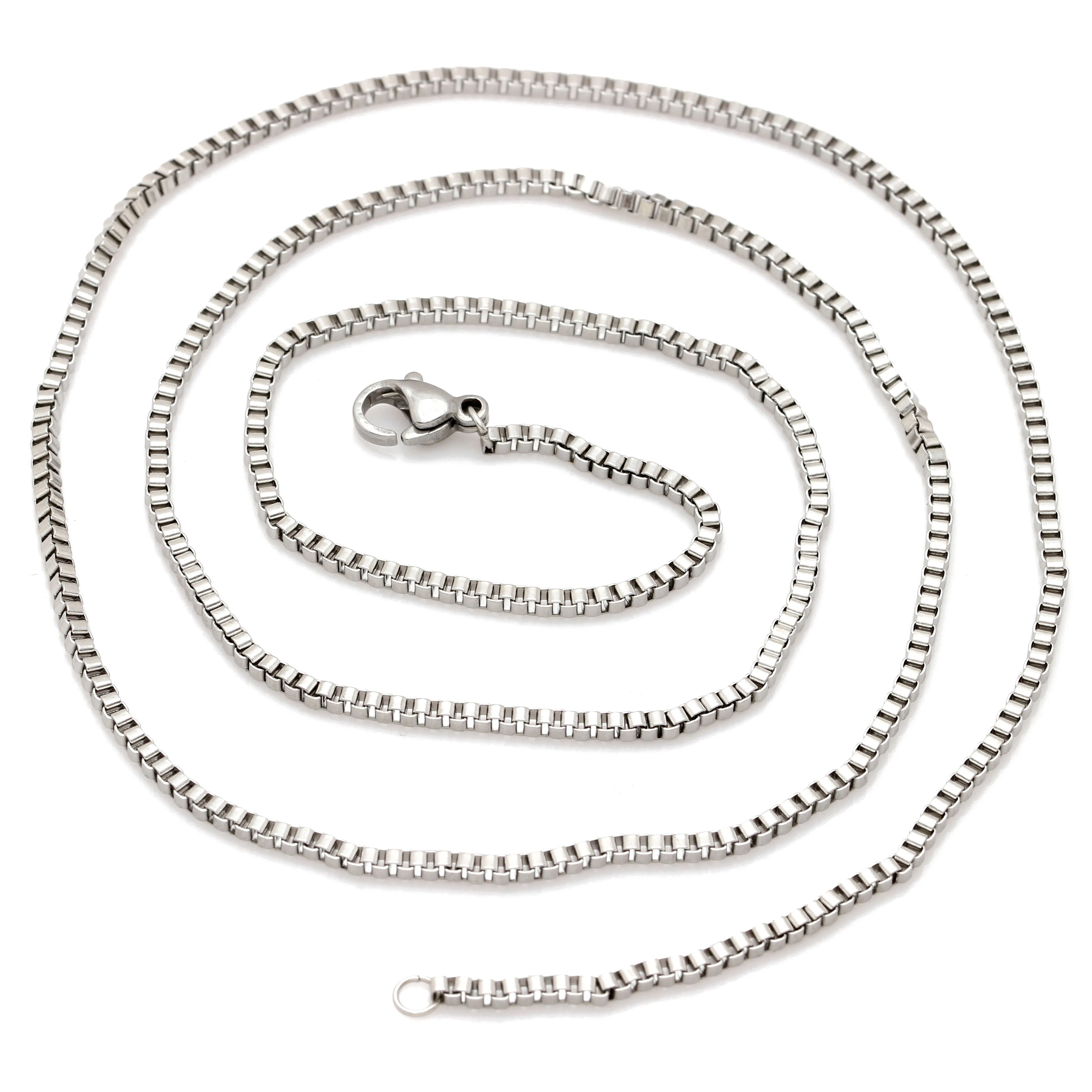 

Classic 20 24 26 30 INCH 1.5mm Box Chain Necklace Titanium Fashion Linked Chain Hot 316L Stainless Steel Chain Necklace Men Gift