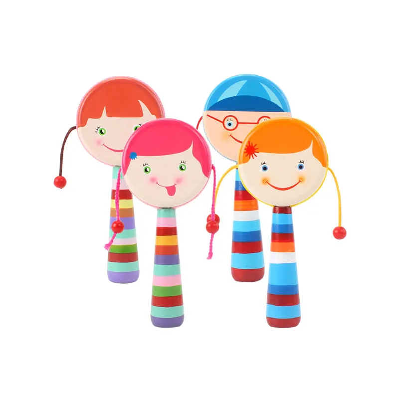 

Smile Shaking Wooden Rattle Drum Hand Bell Drum Early Education Development Rattles Toy Creative Musical Toy