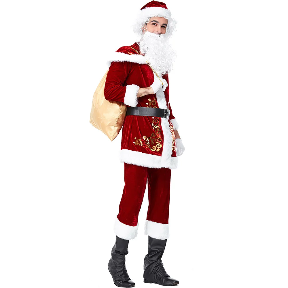 Взрослый веселый Оле Санта Клаус мужской Рождественский праздник Косплей Костюм Одежда с усами парик