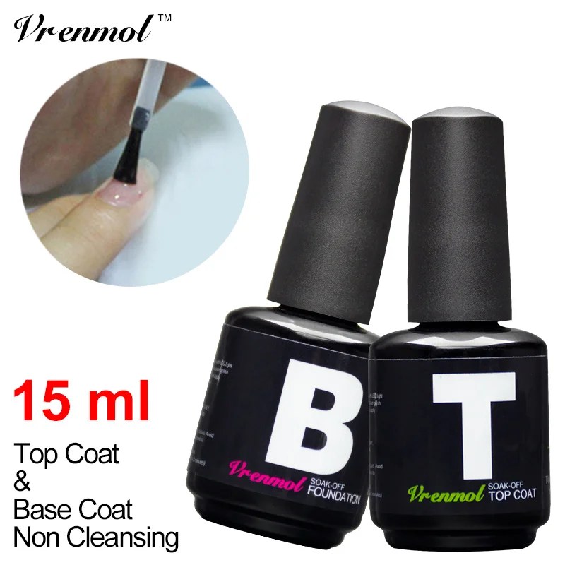 

Vrenmol No Clean Top Coat Top It Off Base Coat Foundation Primer Nail Gel Polish UV LED Gel Varnish Soak Off Gel Polish Lacquer