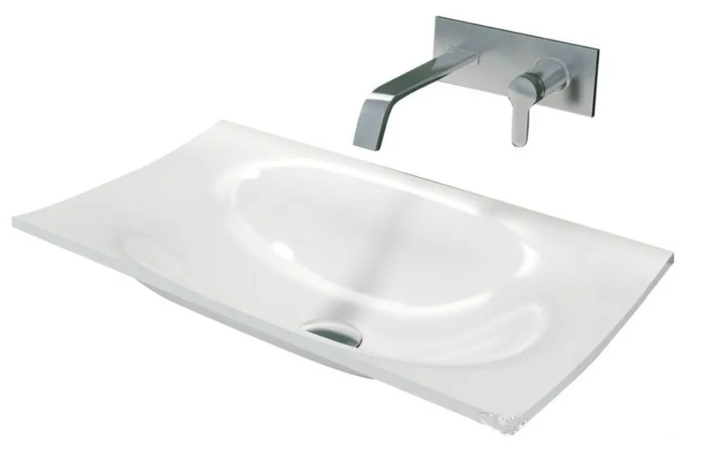 

Rectangular above counter washbasin Matt white Solid surface stone Vessel sink RS38203-570