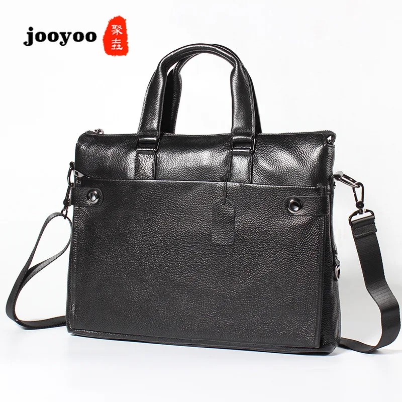 

Black Men's Business Genuine Leather Bag Male Office Briefcase Litchi Grain Shoulder Bag Leather Computer Bag Leather Laptop Bag