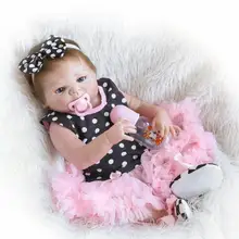 55cm Soft Silicone Reborn Dolls Baby Lifelike Girl Doll in Colorful Polk Dot Dress 22 Inch Full Vinyl Boneca BeBe Reborn Doll