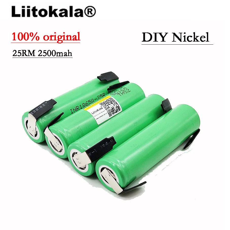 Liitokala INR1865025R, новинка 18650,, 2500 мА/ч, аккумулятор, 3,6 В, разряд 10 А, выделенная батарея питания+ никелевый лист DIY