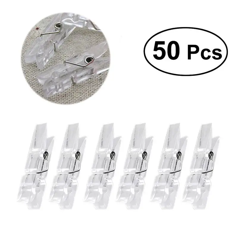 

50pcs Spring Hanging Clips Clamps Plastic Clothes Line Clips Mini Paper Photos Clip Clothespins