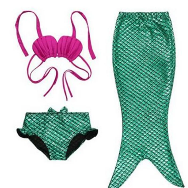 Детский купальный костюм с хвостом русалки для девочек, 3 предмета раздельный купальник, костюм для плавания, бикини, купальный костюм, одежда От 3 до 12 лет