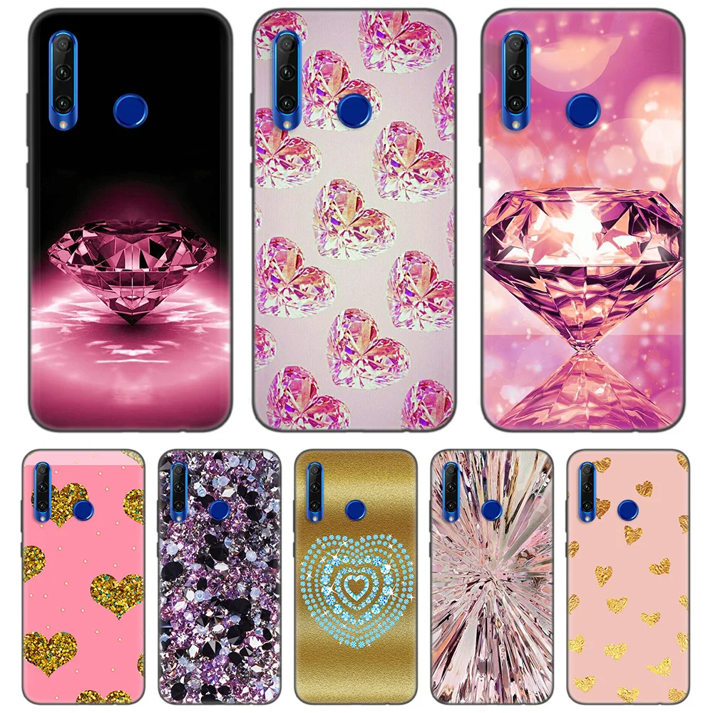 

Black Protector Silicone Cases Cover for Huawei Honor 8C 8X 8A 10 20 Lite Pro Y5 Y6 Y7 Y9 2019 Play 9X Enjoy V20 Capa rhinestone