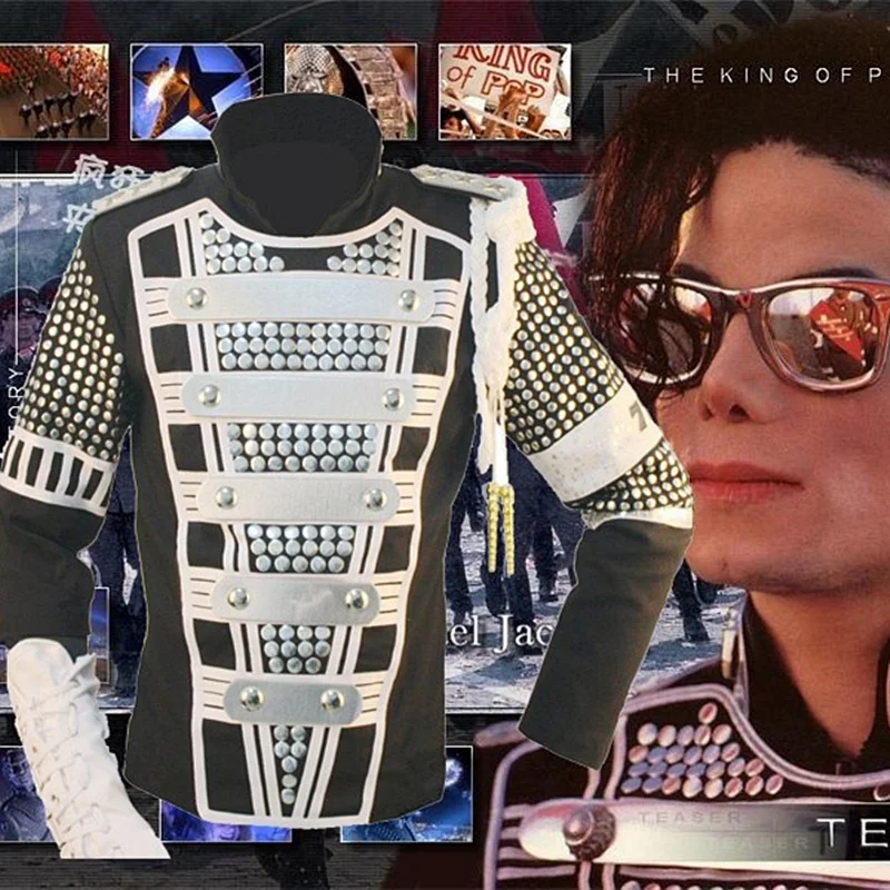 

MJ Michael Jackson classic clothing Germany Rivet Punk England Military Teaser Military Jacket For Dancer Show Imitation