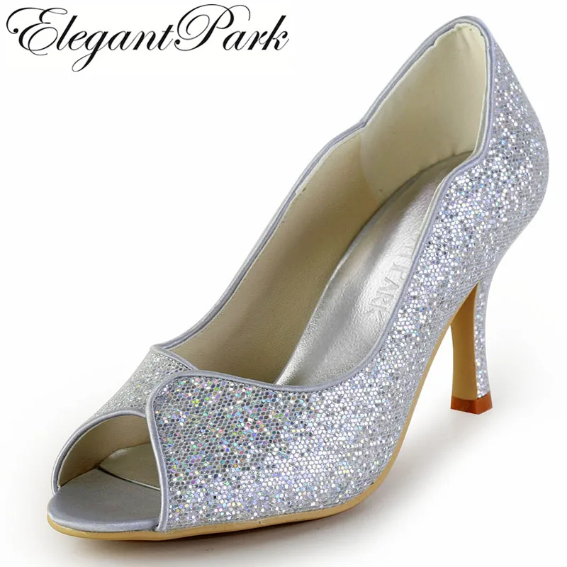 Woman Shoes New Style EP2079 Silver Peep Toe high Heels Glitter Prom Party Pumps Bridal Wedding Shoes women lady creativesugar sparkle glitter lady party fashion show shoes closed toe slip on pumps bridal wedding party prom gold silver blue